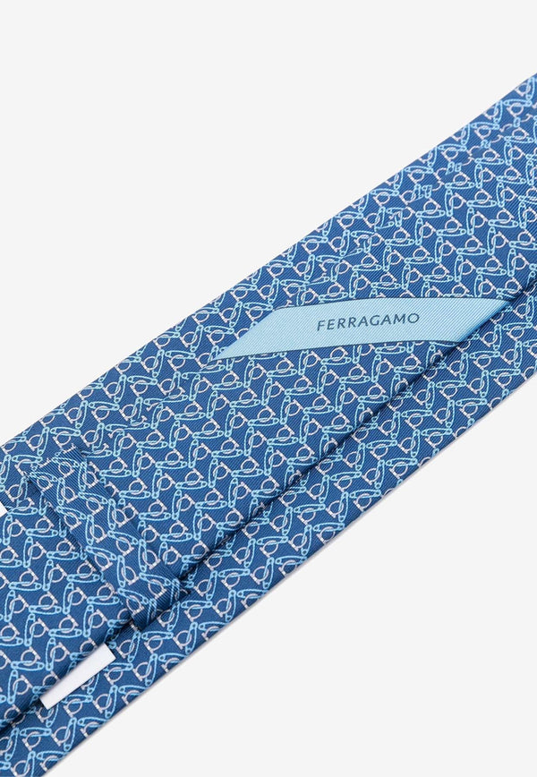 Salvatore Ferragamo Safety Pin Gancini Silk Tie Blue 350989 4 VAMP 774089 F MARINE