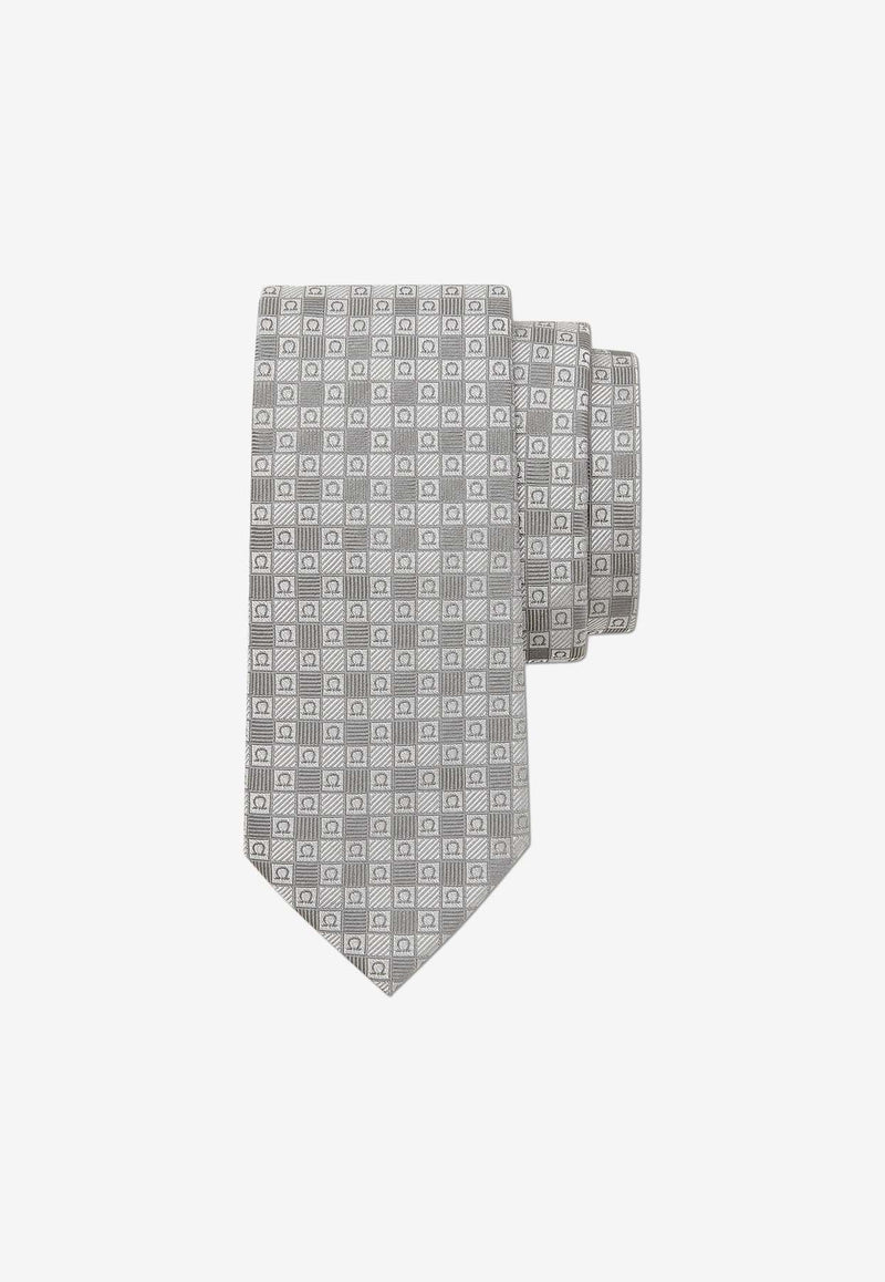 Salvatore Ferragamo All-Over Gancini Jacquard Silk Tie Gray 350991 4 VIGO7J 774139 F GRIGIO CHIARO