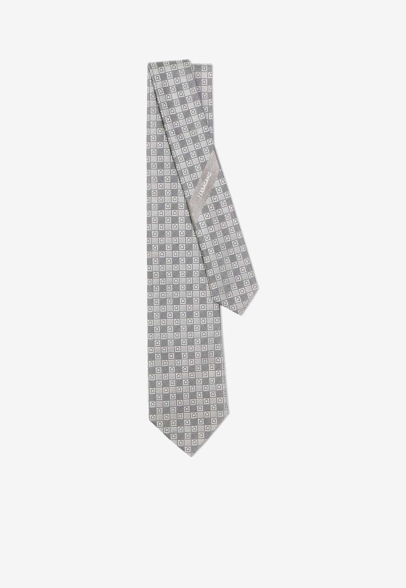 Salvatore Ferragamo All-Over Gancini Jacquard Silk Tie Gray 350991 4 VIGO7J 774139 F GRIGIO CHIARO