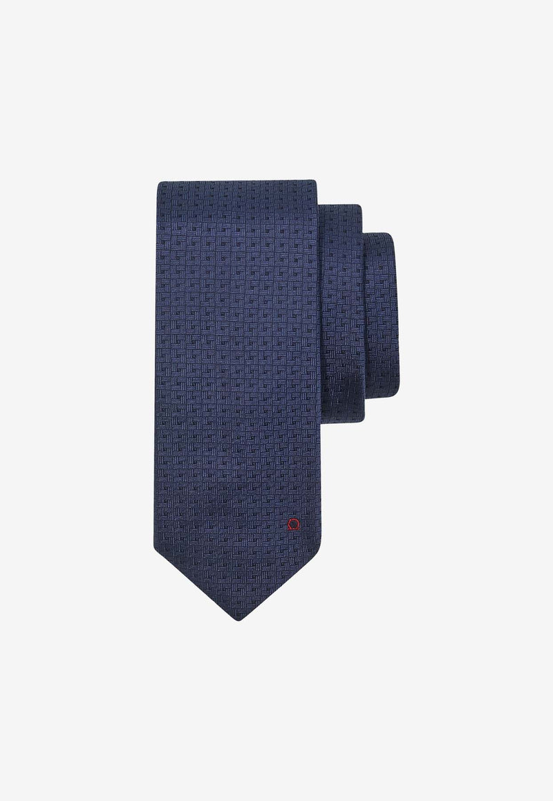 Salvatore Ferragamo Gancini Embroidered Jacquard Silk Tie Navy 350994 4 VERNAZZA7J 774151 F NAVY/ROSSO