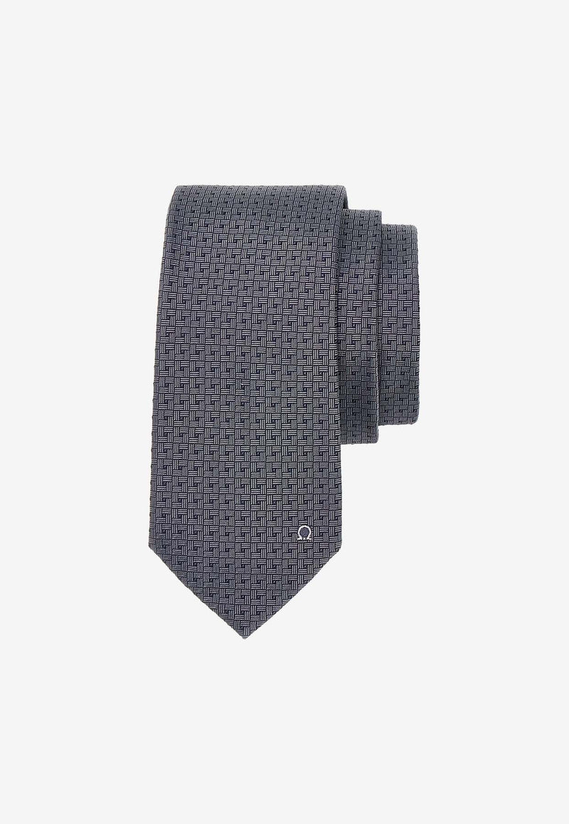 Salvatore Ferragamo Gancini Embroidered Jacquard Silk Tie Gray 350994 4 VERNAZZA7J 774156 F GRIGIO