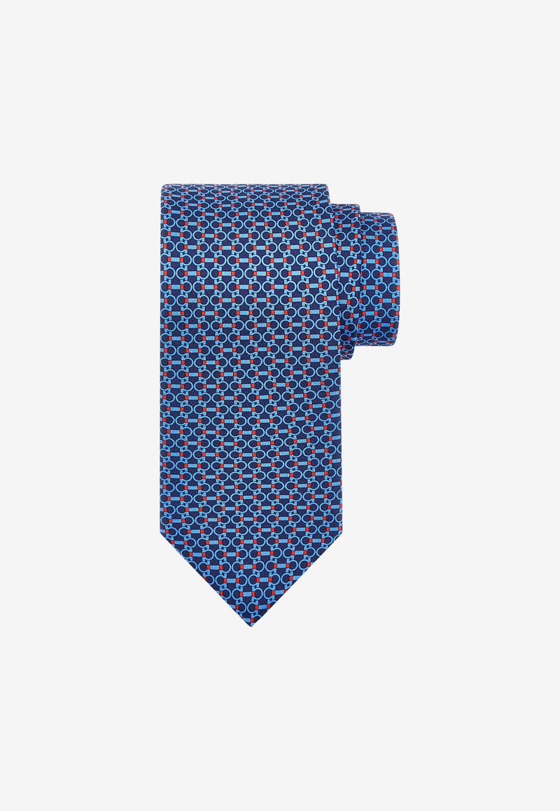 Salvatore Ferragamo Gancini Horsebit Print Silk Tie Navy 350995 4 VITTORIA 774198 F NAVY/ROSSO