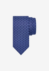 Salvatore Ferragamo Gancini Horsebit Print Silk Tie Blue 350995 4 VITTORIA 774199 F BLU SCURO