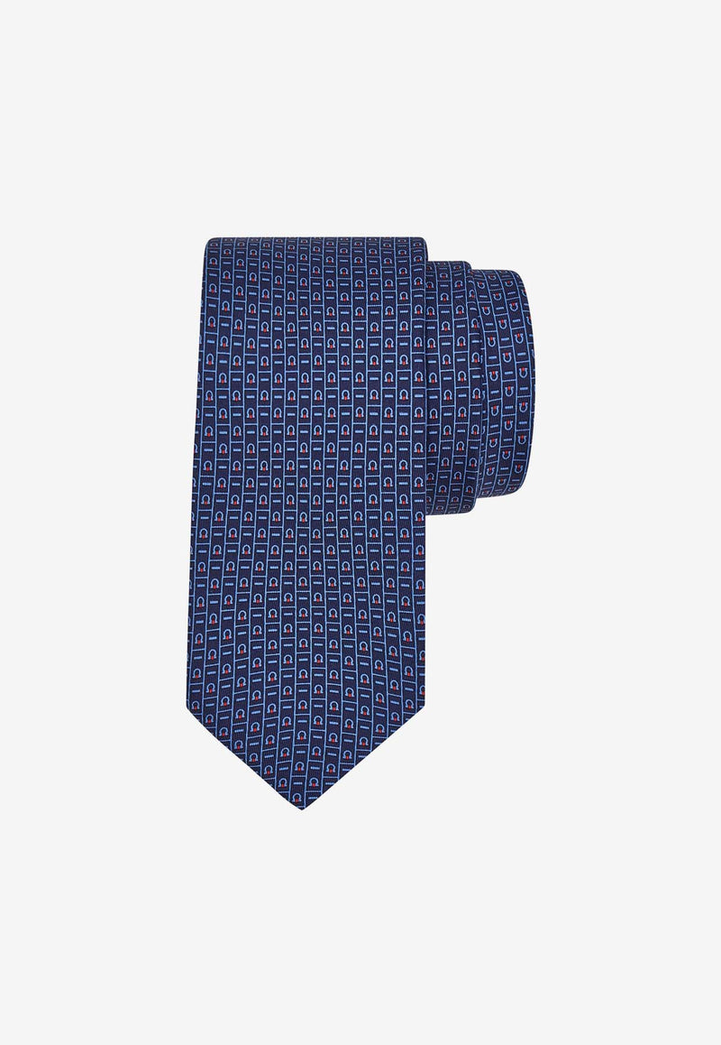 Salvatore Ferragamo Gancini Monogram Print Silk Tie Navy 350997 4 VIVA 774227 F NAVY/ROSSO