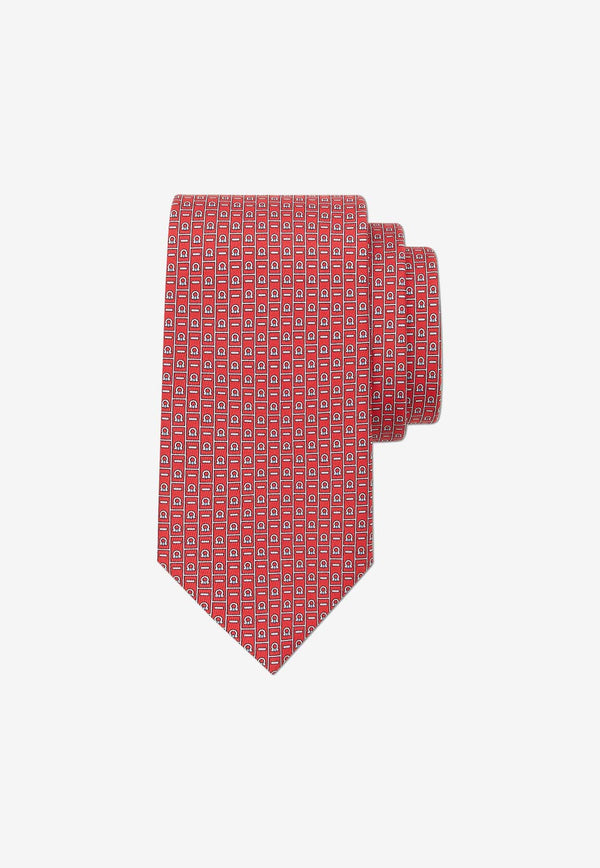 Salvatore Ferragamo Gancini Monogram Print Silk Tie Red 350997 4 VIVA 774230 F ROSSO