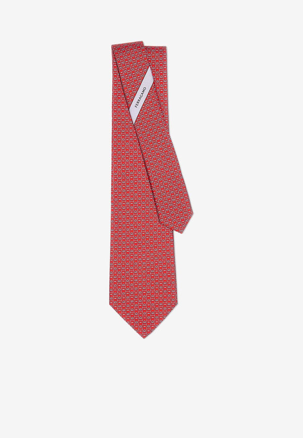 Salvatore Ferragamo Gancini Monogram Print Silk Tie Red 350997 4 VIVA 774230 F ROSSO