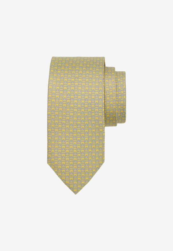 Salvatore Ferragamo Gancini Monogram Print Silk Tie Yellow 350997 4 VIVA 774233 F GIALLO/AZZURRO