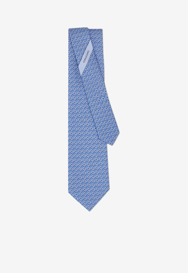 Salvatore Ferragamo Gancini Print Silk Tie Light Blue 350999 4 VOLT 774309 F AZZURRO