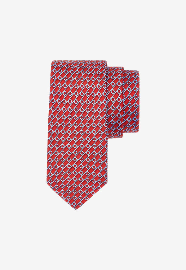 Salvatore Ferragamo Gancini Print Silk Tie Red 350999 4 VOLT 774310 F ROSSO