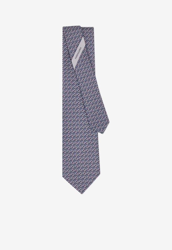 Salvatore Ferragamo Gancini Print Silk Tie Gray 350999 4 VOLT 774314 F GRIGIO