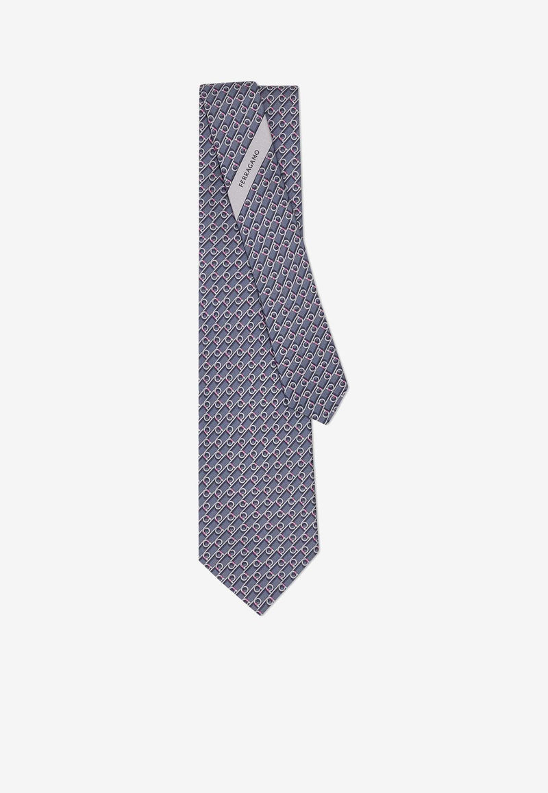 Salvatore Ferragamo Gancini Print Silk Tie Gray 350999 4 VOLT 774314 F GRIGIO