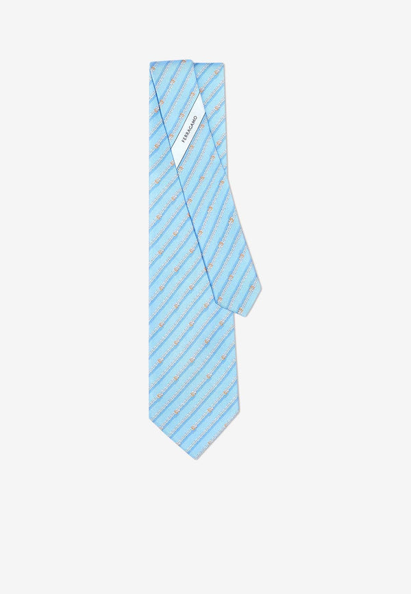 Salvatore Ferragamo Gancini Print Striped Silk Tie Light Blue 351000 4 VENERE 774350 F AZZURRO