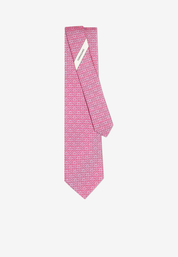 Salvatore Ferragamo 3D Gancini Print Silk Tie Pink 351082 4 VERVE 774374 F ROSA