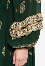 Farm Rio Ayla Ruffled Maxi Kaftan Dress Green 351135_GREEN MULT