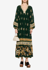 Farm Rio Ayla Ruffled Maxi Kaftan Dress Green 351135_GREEN MULT
