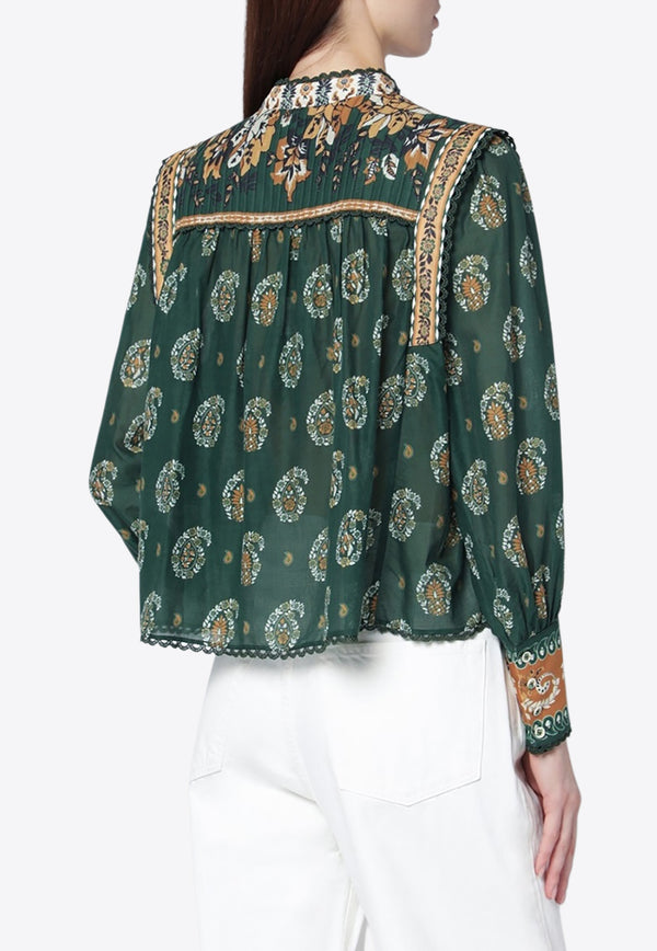 Farm Rio Tayla Printed Blouse Green 351137CO/S_FARM-26009