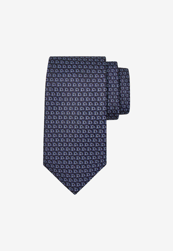 Salvatore Ferragamo Iconic Gancini Jacquard Silk Tie Blue 351225 4 ZANE7J 778644 F NAVY