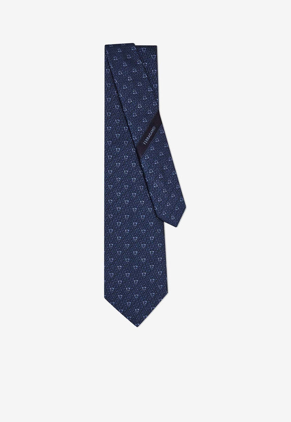 Salvatore Ferragamo Gancini Jacquard Silk Tie Blue 351227 4 ZOAGLI7J 778688 F NAVY/AZZURRO