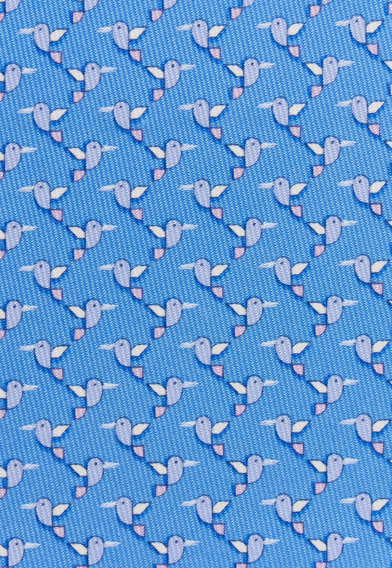 Ferragamo Hummingbird Print Silk Tie Light Blue 351233 4 ZIGULI 778924 F AZZURRO