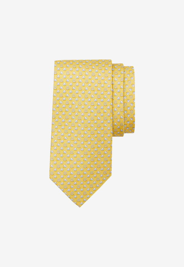 Salvatore Ferragamo All-Over Elephant Print Silk Tie Yellow 351243 4 ZAKI 779460 F GIALLO