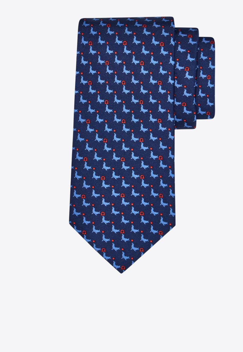 Ferragamo All-Over Seal Print Silk Tie Blue 351250 5 ALICIA 783970 NA