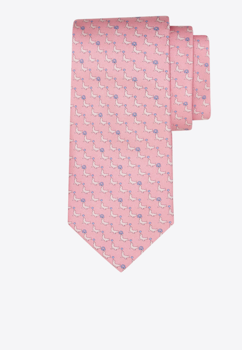 Ferragamo All-Over Seal Print Silk Tie Pink 351250 5 ALICIA 783976 NA