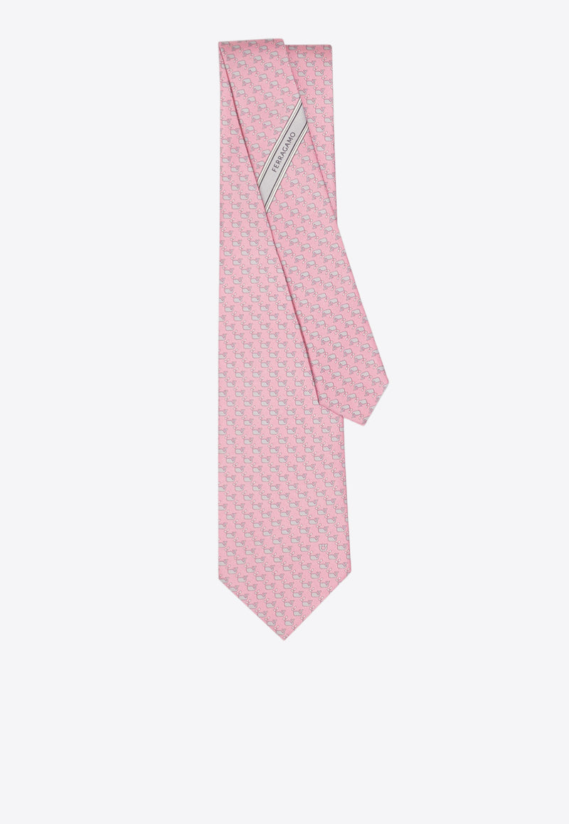 Ferragamo All-Over Whale Print Silk Tie Pink 351251 5 ALICE 784015 PINKPATTBRIGHT