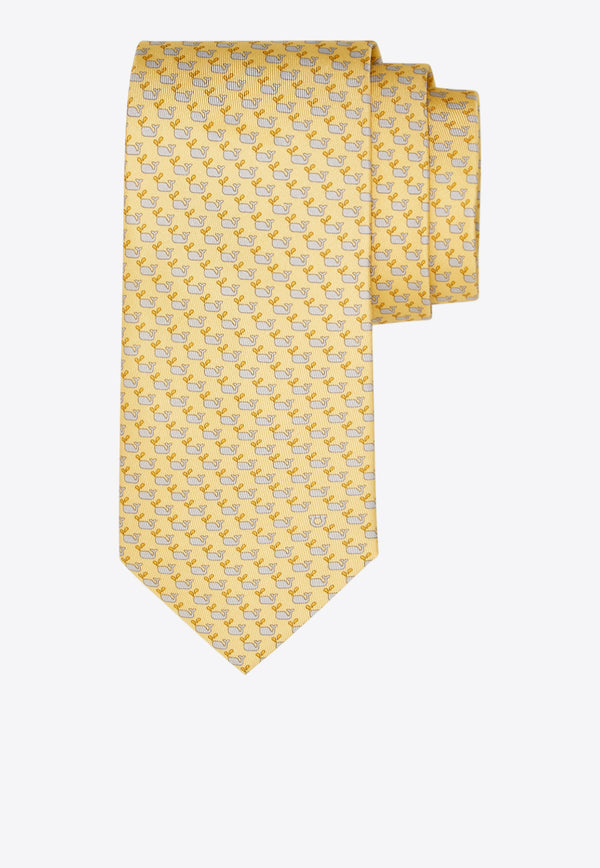 Ferragamo All-Over Whale Print Silk Tie Yellow 351251 5 ALICE 784016 BEIGEPATTLIGHT