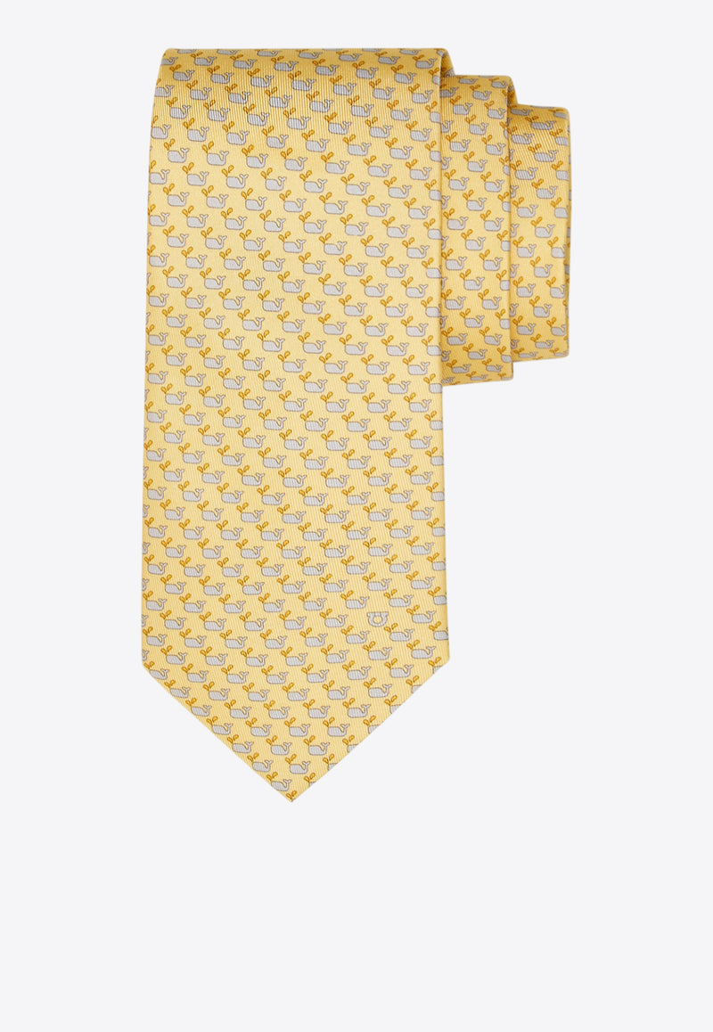 Ferragamo All-Over Whale Print Silk Tie Yellow 351251 5 ALICE 784016 BEIGEPATTLIGHT