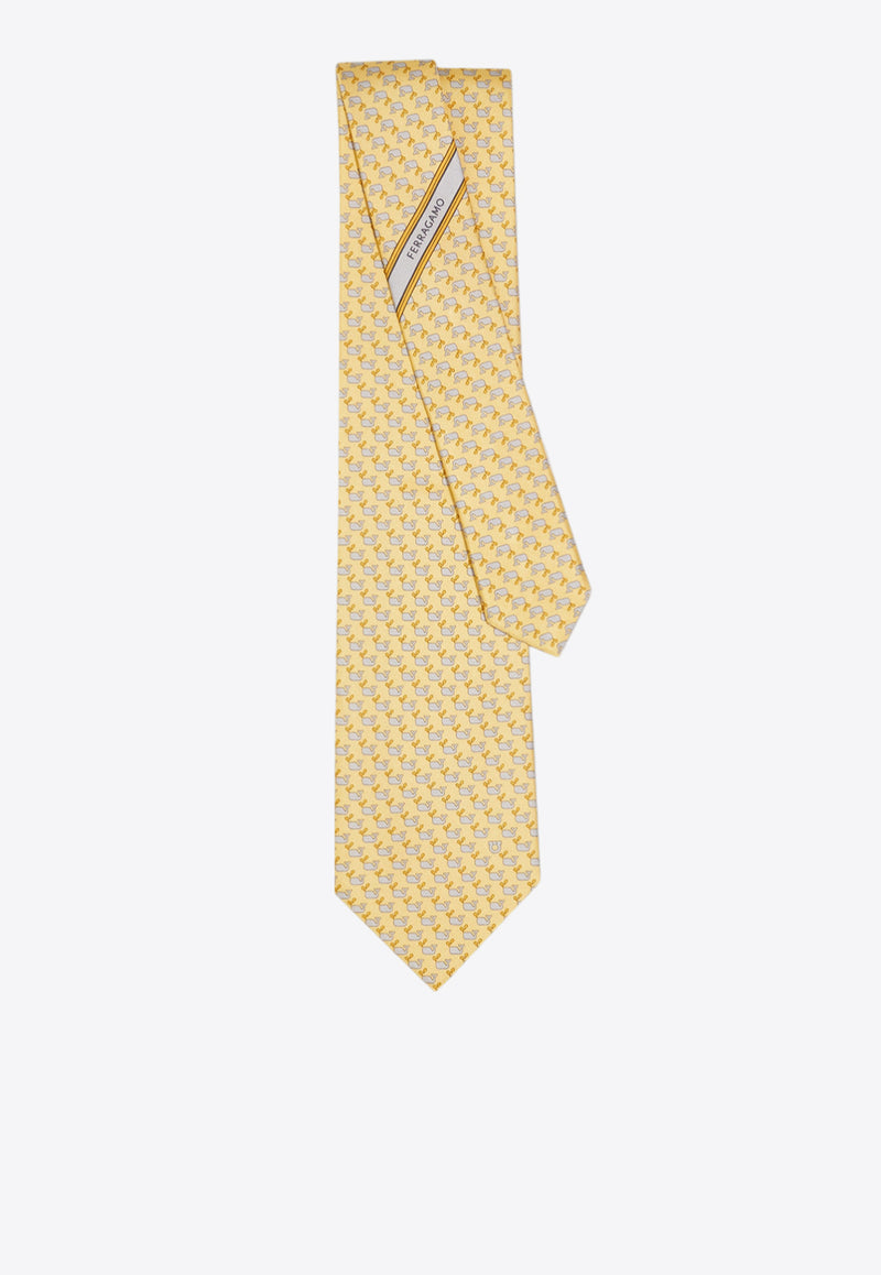 Ferragamo All-Over Whale Print Silk Tie Yellow 351251 5 ALICE 784016 BEIGEPATTLIGHT