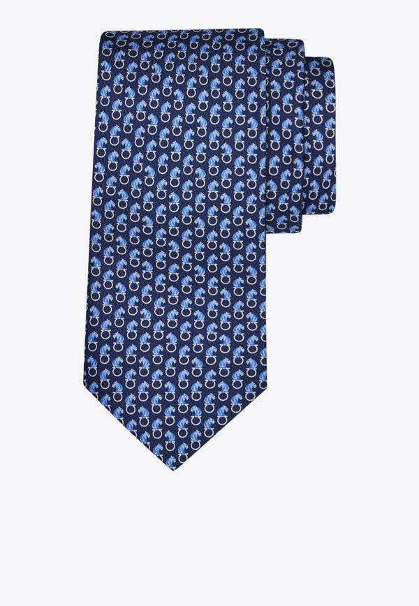 Ferragamo All-Over Feline Print Silk Tie Blue 351253 5 AMBRA 784151 F BLU SCURO