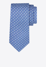 Ferragamo All-Over Feline Print Silk Tie Light Blue 351253 5 AMBRA 784153 F AZZURRO/BIANCO