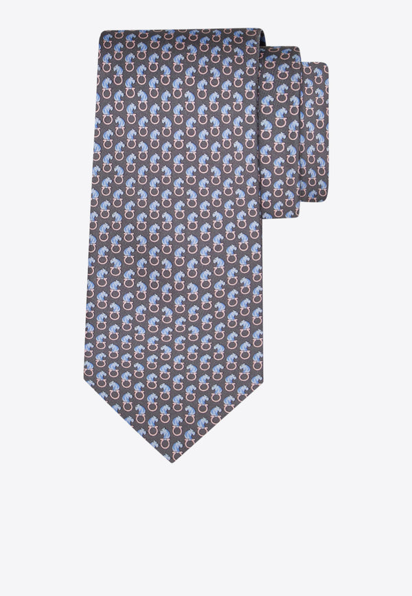 Ferragamo All-Over Feline Print Silk Tie Gray 351253 5 AMBRA 784156 F GRIGIO/ROSA