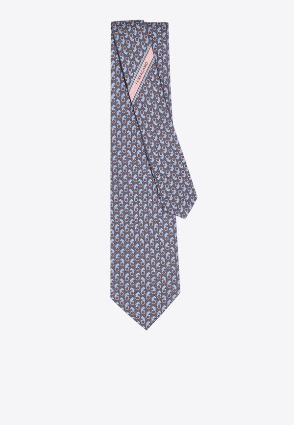 Ferragamo All-Over Feline Print Silk Tie Gray 351253 5 AMBRA 784156 F GRIGIO/ROSA