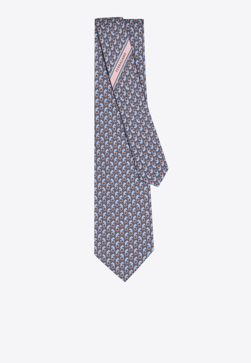 Ferragamo All-Over Feline Print Silk Tie Gray 351253 5 AMBRA 784156 F GRIGIO/ROSA