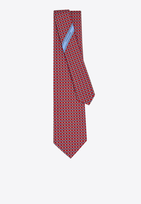 Ferragamo All-Over Vara Buckle Print Silk Tie Red 351260 5 AIDA 784263 NA