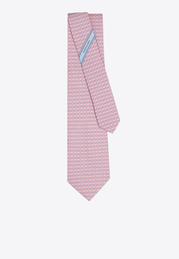 Ferragamo All-Over Vara Buckle Print Silk Tie Pink 351260 5 AIDA 784266 NA