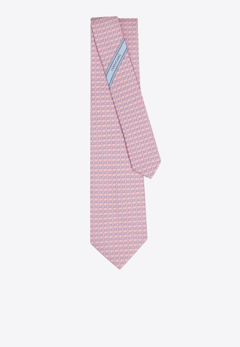 Ferragamo All-Over Vara Buckle Print Silk Tie Pink 351260 5 AIDA 784266 NA