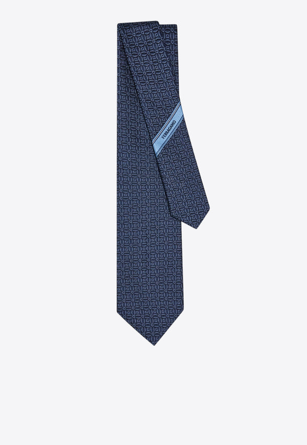 Ferragamo Gancini Jacquard Silk Tie Navy 351265 5 AOSTA7J 784488 BLUEPATTNAVY