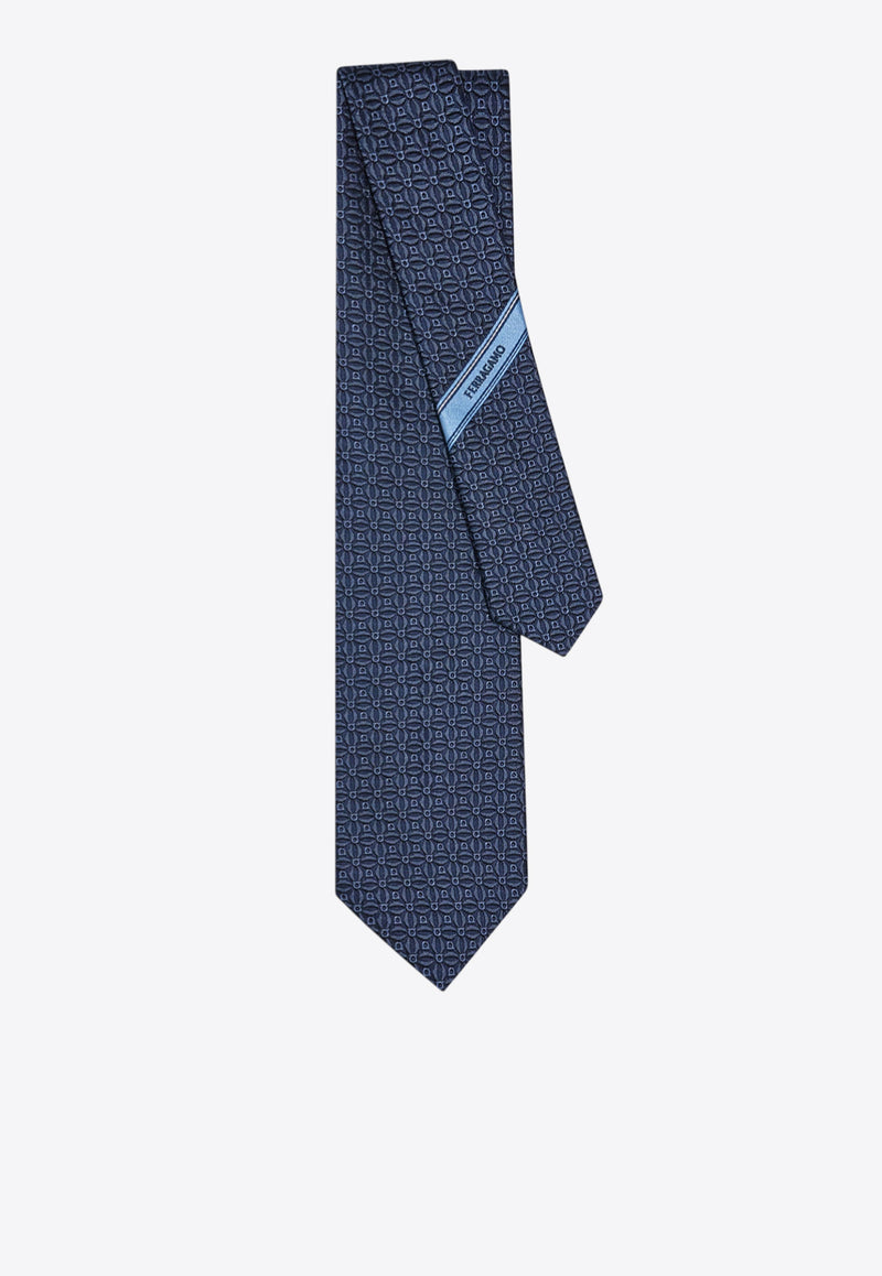 Ferragamo Gancini Jacquard Silk Tie Navy 351265 5 AOSTA7J 784488 BLUEPATTNAVY