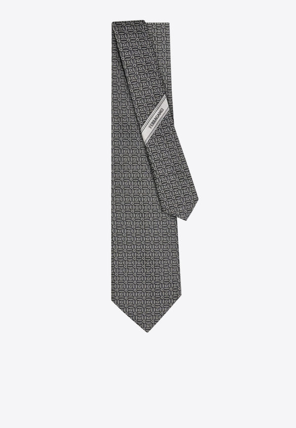 Ferragamo Gancini Jacquard Silk Tie Gray 351265 5 AOSTA7J 784490 GREYPATTLIGHT/PASTEL