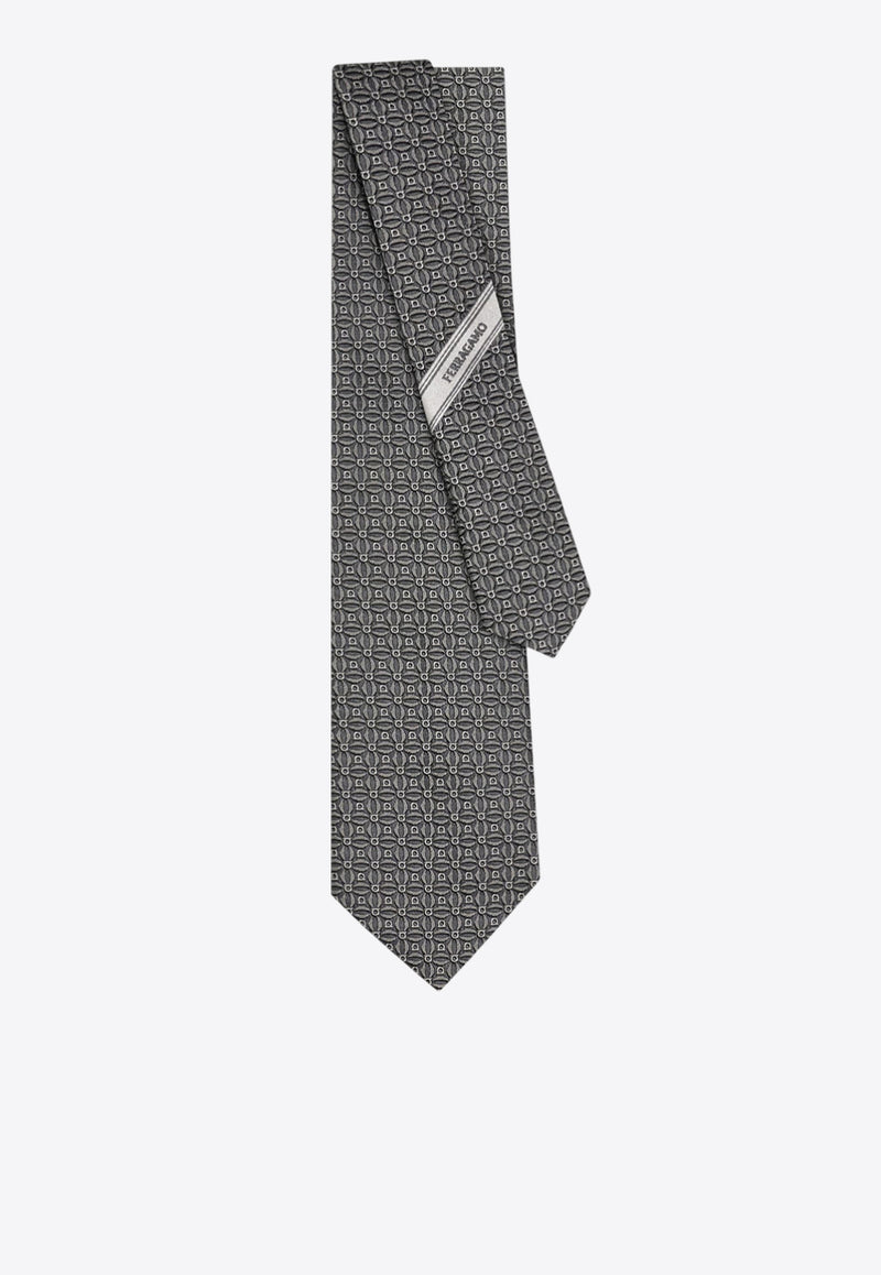 Ferragamo Gancini Jacquard Silk Tie Gray 351265 5 AOSTA7J 784490 GREYPATTLIGHT/PASTEL