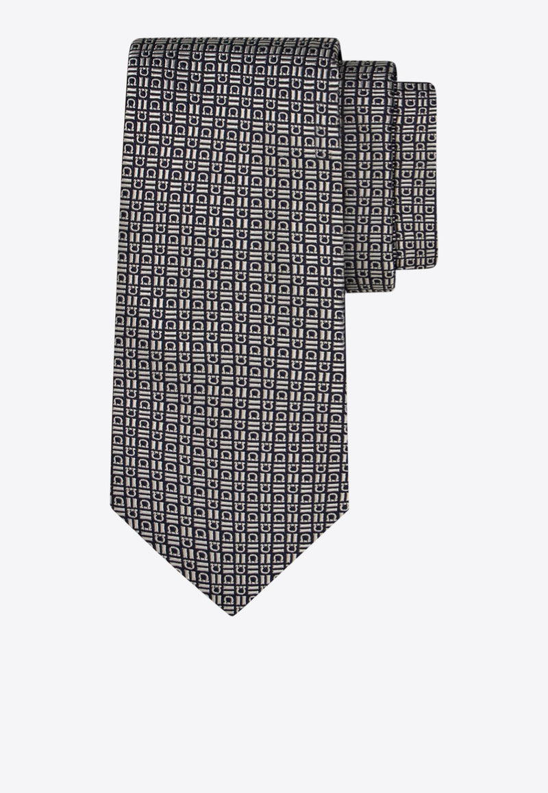 Ferragamo Gancini Jacquard Motif Silk Tie Gray 351267 5 ALASSIO7J 784501 WHITEPATTNATURAL