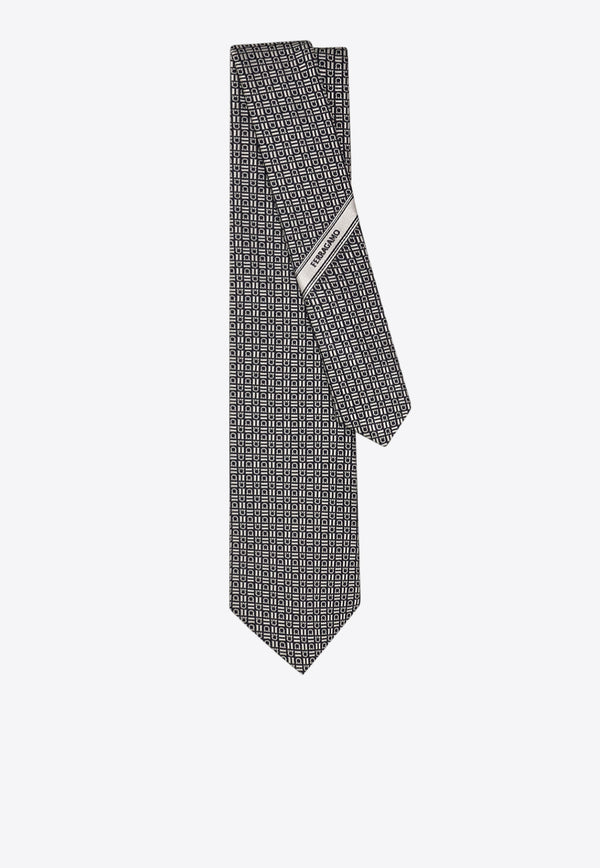 Ferragamo Gancini Jacquard Motif Silk Tie Gray 351267 5 ALASSIO7J 784501 WHITEPATTNATURAL