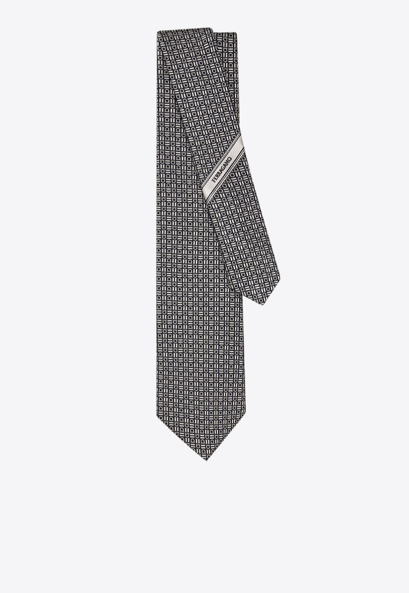 Ferragamo Gancini Jacquard Motif Silk Tie Gray 351267 5 ALASSIO7J 784501 WHITEPATTNATURAL