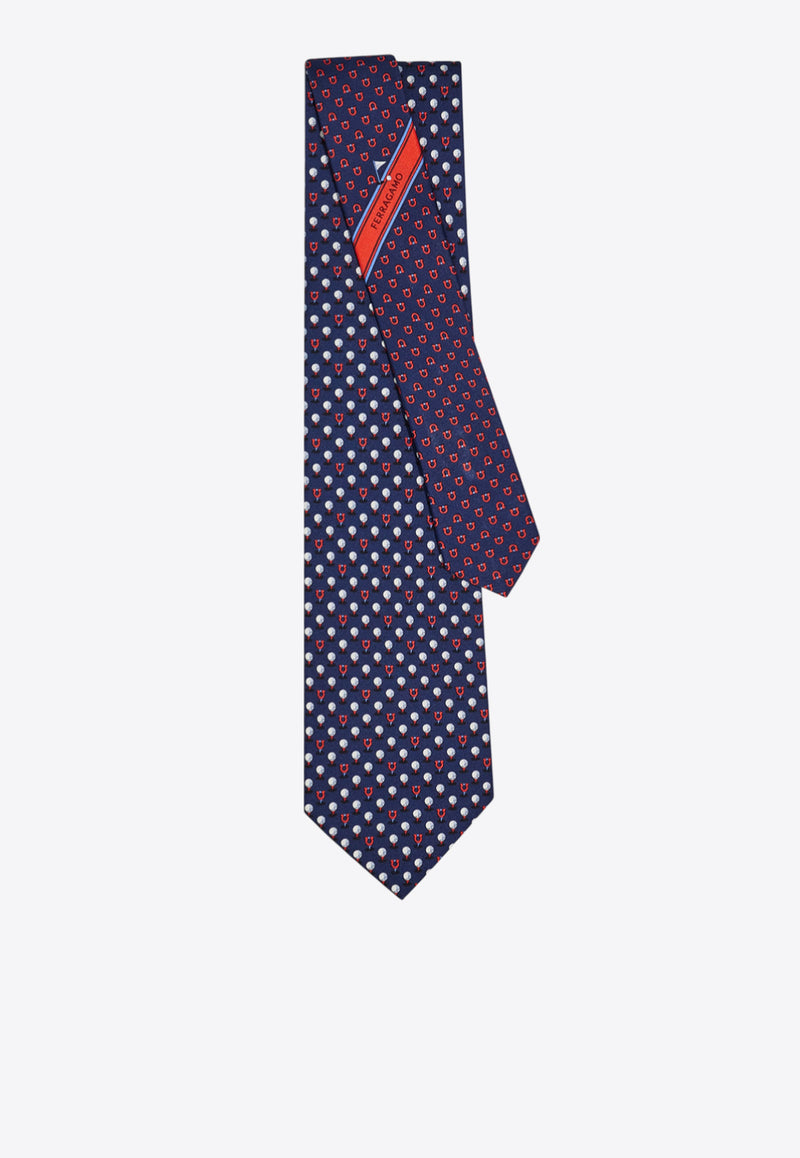 Ferragamo Golf and Gancini Print Silk Tie Blue 351280 5 ALBATROSS 784519 F BLU SCURO/ROSSO