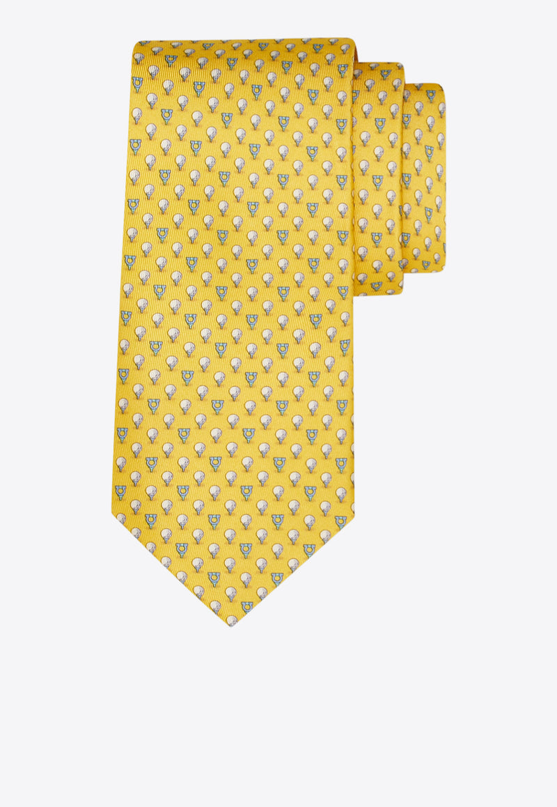 Ferragamo Golf and Gancini Print Silk Tie Yellow 351280 5 ALBATROSS 784524 BEIGEPATTLIGHT/PASTEL