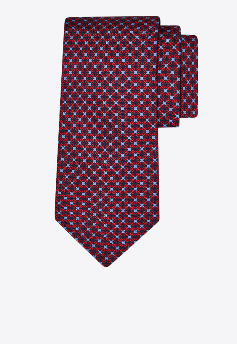 Ferragamo Geometric Print with Vara Plaque Silk Tie Red 351296 5 ASTRO 786492 BLUE PATTERNED DARK