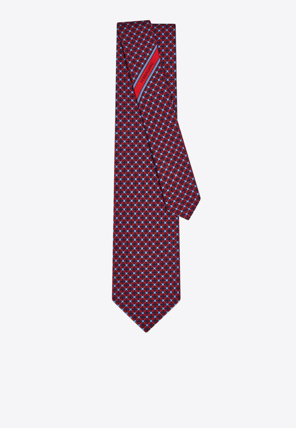 Ferragamo Geometric Print with Vara Plaque Silk Tie Red 351296 5 ASTRO 786492 BLUE PATTERNED DARK