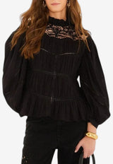 Farm Rio Smocked Blouse with Lace Insert Black 351967_BLACK